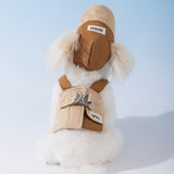 XL Brown Pet Sun Hat with Adjustable Strap + Leash & Harness 3-Piece Set - Breathable Summer Cap for Dogs & Cats with Ear Holes - Front View