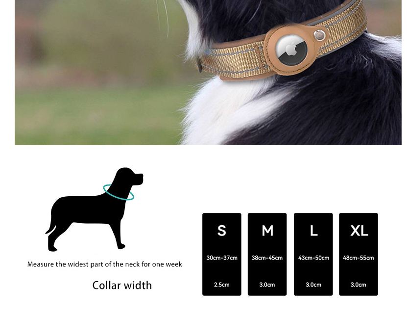 L Black Secure Nylon Dog Collar with Built-in Apple AirTag (not included) Holder Case - Pet Tracker Accessory