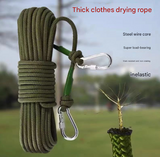 Green With Wire Core Heavy Duty Adjustable Clothesline Set (4 Pack) - 10m Steel Wire Core Nylon Rope with Hooks for Outdoor & Camping