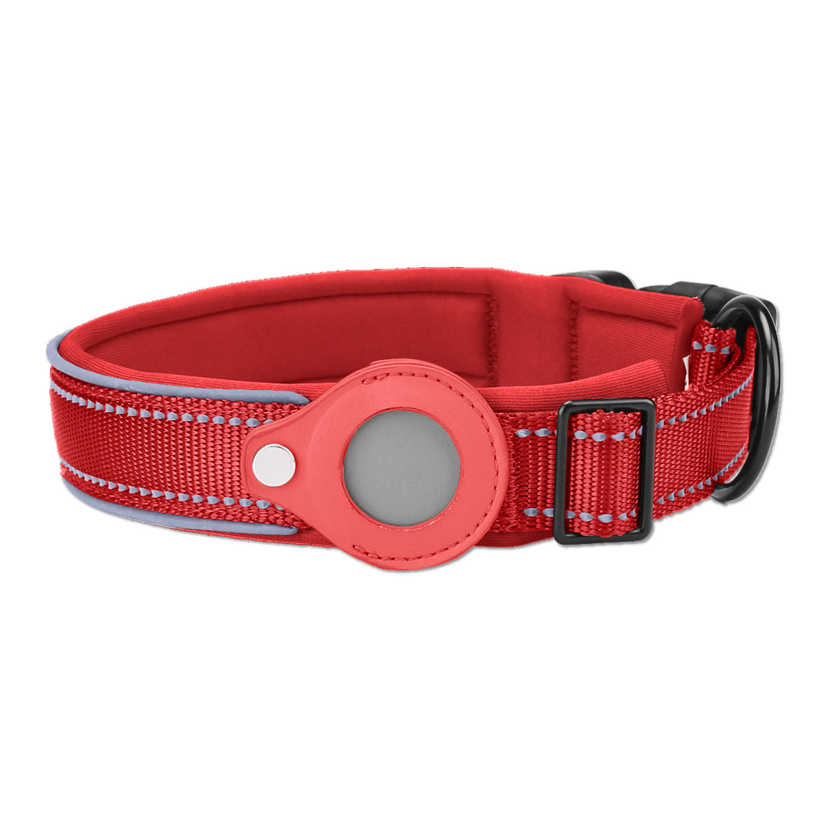 M Red Secure Nylon Dog Collar with Built-in Apple AirTag (not included) Holder Case - Pet Tracker Accessory