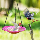 Pink Decorative Hanging Glass Flower Bird Bath - 8.1 Inch Vibrant Outdoor Garden Accent