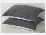 Dark Blue Breathable 4-Layer Cotton Gauze Pillow Towel Pair - Japanese Style Grid (52x75cm) - Side View