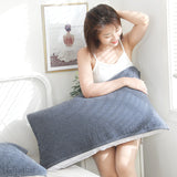 Grey Breathable 4-Layer Cotton Gauze Pillow Towel Pair - Japanese Style Grid (52x75cm)