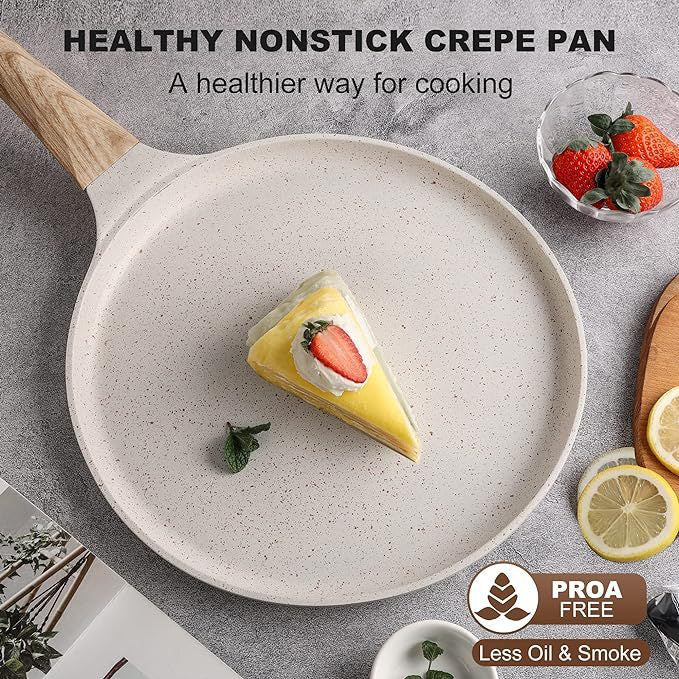 Grey 24cm Non-Stick Crepe Pan - Versatile Flat Skillet for Pancakes, Omelettes & Tortillas