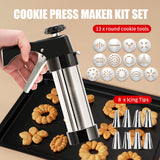 Black Deluxe Cookie Press & Icing Gun Set - 13 Discs & Multiple Nozzles for Baking & Decorating - Front View