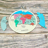 Wooden Seven Continents Puzzle - Colorful World Map Jigsaw for Early Geography Learning - Front View