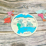 Wooden Seven Continents Puzzle - Colorful World Map Jigsaw for Early Geography Learning - Side View
