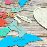 Wooden Seven Continents Puzzle - Colorful World Map Jigsaw for Early Geography Learning - Top-Down View