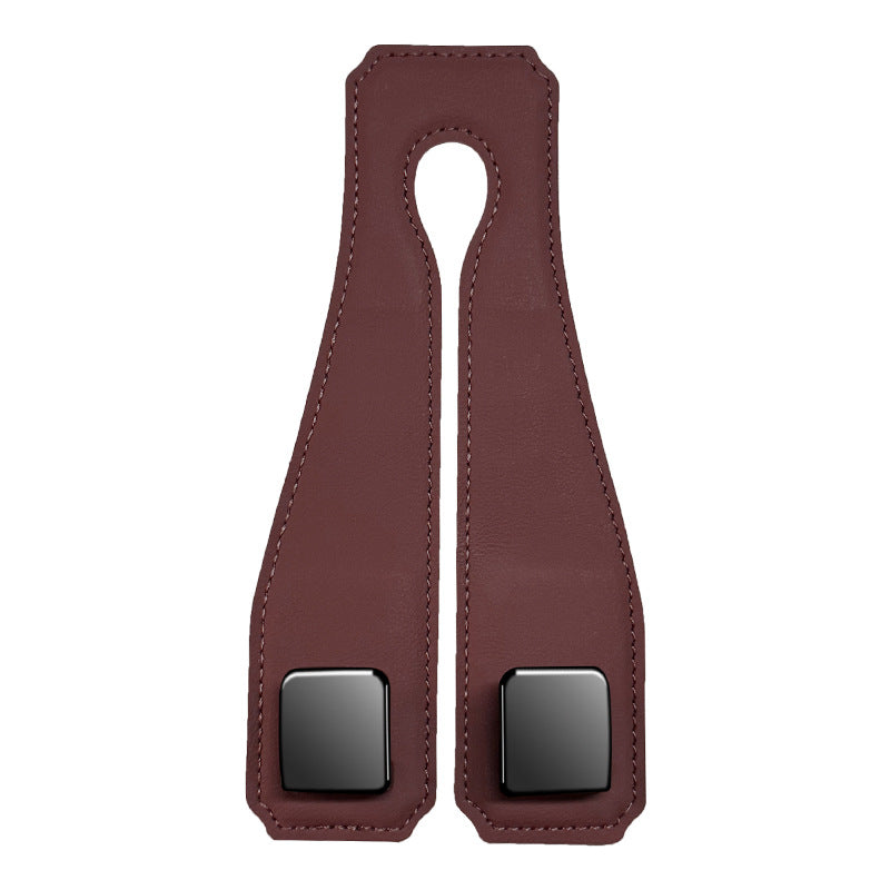 Red Brown Heavy Duty Car Headrest Hooks (Set of 4 Units) - PU Leather Seat Back Organizer Hangers
