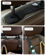 Black Premium PU Leather Car Headrest Hooks (Set of 4) - Stylish Seat Back Organizer Hangers - Top-Down View