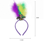 Green Clown Pattern Festive Mardi Gras Feather Headband Set - 10 Pack Sequin Jester Hat Party Accessory