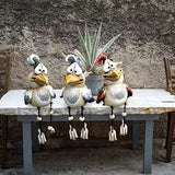 Blue Quirky Resin Rooster Figurine Set (2-Pack) - Novelty Chicken Home Decor Ornaments - Front View