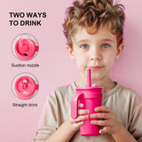 Rose Red 14oz Insulated Tumbler with Handle & Straw - 304 Stainless Steel Car Cup (Contrast Color) - Front View