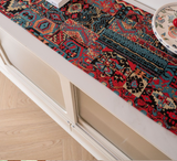 Jacquard Blue Water Plant 33-180cm Elegant Geometric Jacquard Table Runner with Tassels - Modern Dining & Coffee Table Decor - Front View