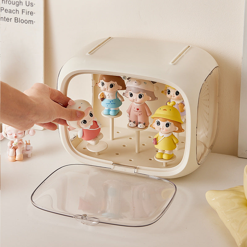 Cream White With Lamp Wall Mount & Desktop Blind Box Display Case - Clear Dustproof Storage Organizer for Collectibles & Figures