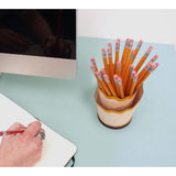 2PCS Blue Creative Wooden Pencil Shaving Pen Holder - Novelty Desk Organizer & Stationery Storage - Side View