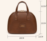 Brown Retro PU Leather Cosmetic Bag - Large Capacity Travel Toiletry Organizer Pouch - Side View