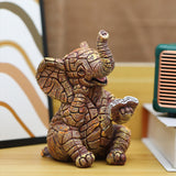 2 PCS Textured Resin Elephant Figurine - Decorative Stone-Look Statue for Home & Garden Decor - Top-Down View