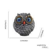 3Pcs Blue Small Decorative Resin Owl Figurine - Textured Statue with Blue Eyes - Front View