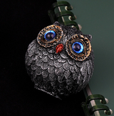 3Pcs Blue Small Decorative Resin Owl Figurine - Textured Statue with Blue Eyes - Side View