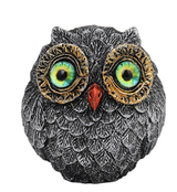 3Pcs Green Small Decorative Resin Owl Figurine - Textured Statue with Blue Eyes