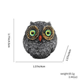 3Pcs Green Small Decorative Resin Owl Figurine - Textured Statue with Blue Eyes - Front View