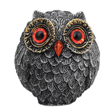 3Pcs Red Small Decorative Resin Owl Figurine - Textured Statue with Blue Eyes