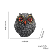 3Pcs Red Small Decorative Resin Owl Figurine - Textured Statue with Blue Eyes - Front View