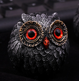 3Pcs Red Small Decorative Resin Owl Figurine - Textured Statue with Blue Eyes - Side View