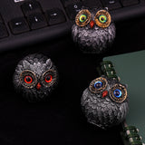 Set of Three Groups of Three Colors Small Decorative Resin Owl Figurine - Textured Statue with Blue Eyes(Blue, Green, Red) - Side View