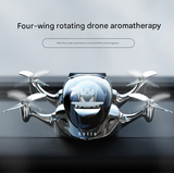 Silver Solar Powered Drone Car Air Freshener - Rotating Propeller Vehicle Scent Diffuser Ornament - Front View