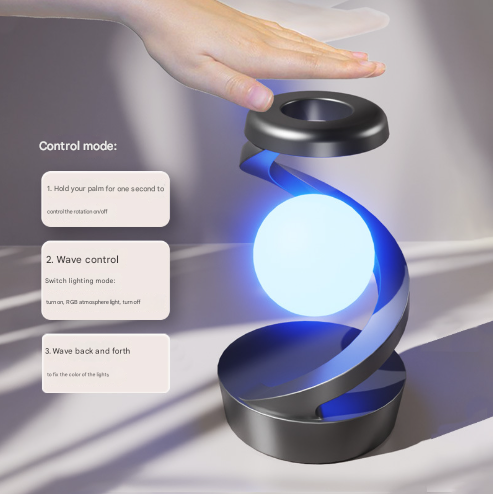 Black Modern Levitating LED Desk Lamp - Spiral Design Atmosphere Light