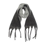 Black Plush Gradient Winter Scarf Shawl - Thick Textured Circle Yarn with Chunky Tassels - 185cm x 40cm