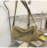 An elegant khaki shoulder bag for travel and work - Front View