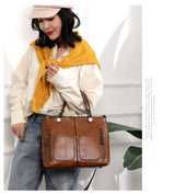 Versatile Brown Tote with Detachable Strap - Ideal for Travel - Side View