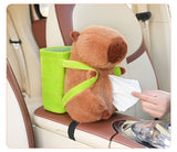 Cute Capybara Tissue Holder for Car - Plush Toy with Storage - Side View