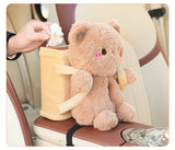 Cute Cloud Bear Tissue Holder for Car - Plush Toy with Storage - Front View