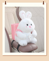 Adorable White Rabbit Tissue Holder for Car - Plush Toy with Storage - Front View
