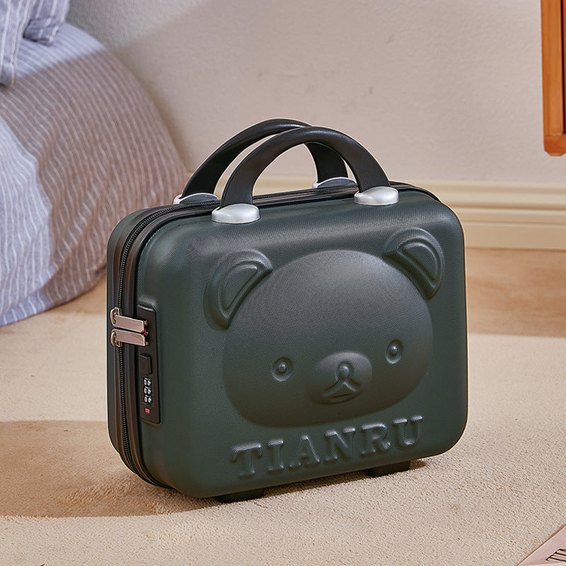 Cute Bear Face Hard-Shell Storage Case with Lock - 14-Inch green Travel Organizer