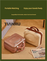 Cute Bear Face Hard-Shell Storage Case with Lock - 14-Inch gold Travel Organizer - Front View