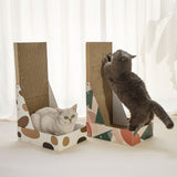 Triple Pattern Cat Scratching Post and Lounge - 350x250x600mm Corrugated Cardboard - Side View