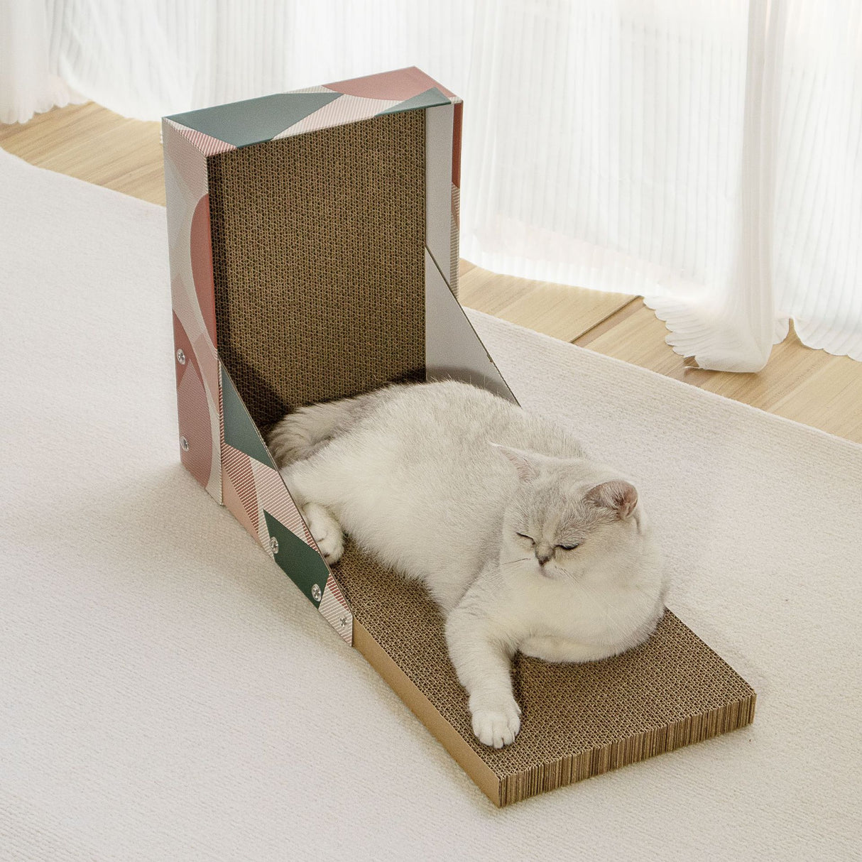 Triple Pattern Cat Scratching Post and Lounge - 350x250x600mm Corrugated Cardboard