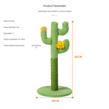 Cactus-Shaped Cat Scratching Post with Sisal Rope and Plush Chenille - Green - Front View