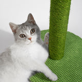 Cactus-Shaped Cat Scratching Post with Sisal Rope and Plush Chenille - Green - Side View