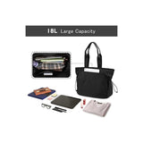 Water-Resistant Tote Bag with Drawstring Side-Cinch and Snap Closure - 18L Capacity Black - 45-Degree Angle