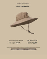 Water-Repellent Wide-Brim Bucket Hat with Adjustable Chin Strap - Sun Protection Brown - Side View