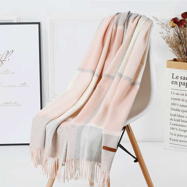 Cozy Color Block Fringe Scarf - Pink and Grey Shawl for Fall and Winter