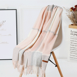 Cozy Color Block Fringe Scarf - Pink and Grey Shawl for Fall and Winter