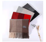 Cozy Color Block Fringe Scarf - Red Shawl for Fall and Winter - 45-Degree Angle