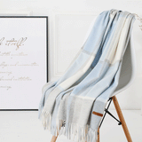 Cozy Color Block Fringe Scarf - Sky Blue Shawl for Fall and Winter